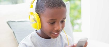Boy listening to an audiobook