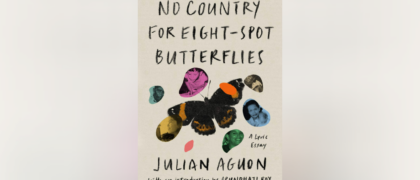 book cover for No-Country-for-Eight-Spotted-Butterflies against a purple and tan background
