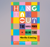 The book cover for Hanging Out against a gray purple background
