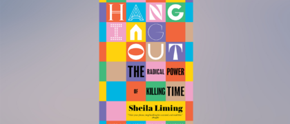 The book cover for Hanging Out against a gray purple background