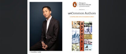 Image of Eddie Ahn and the cover of Advocate against a black background